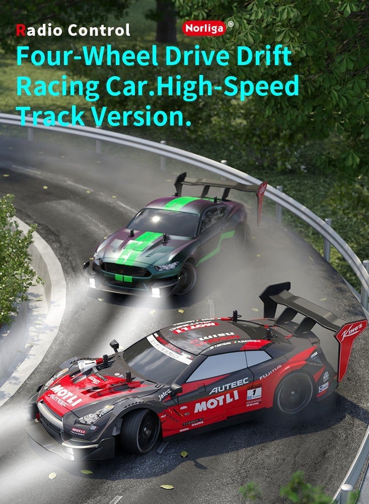 سيارة درفت راديو كنترول 1:18 مع دفع رباعي 4WD، بتردد 2.4GHz، سرعة عالية تصل إلى 20 كم/س، سيارة رياضية للسباقات مع أضواء LED وعجلات للسباق والدرفت - Image 2